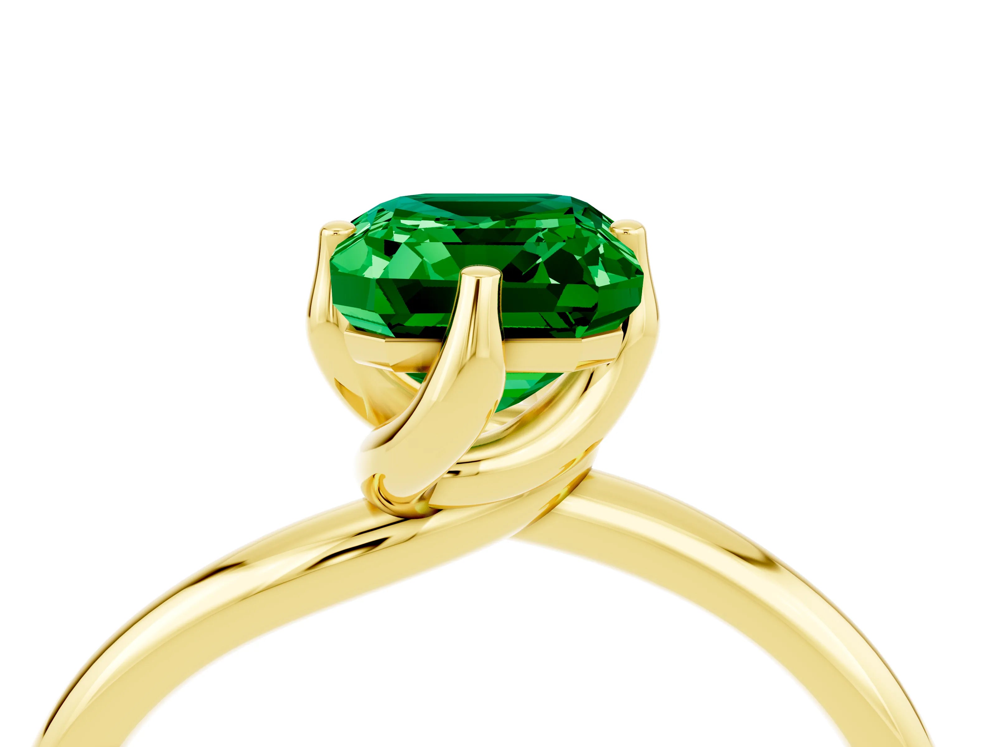 Yellow gold Emerald Cut Emerald Solitaire Engagement Ring with Four-Prong Setting and Classic Band_16
