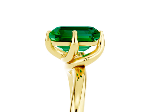 Yellow gold Emerald Cut Emerald Solitaire Engagement Ring with Four-Prong Setting and Classic Band_17