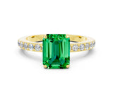Yellow gold Emerald Cut Emerald Solitaire Engagement Ring with Pavé Band and Four-Prong Setting
