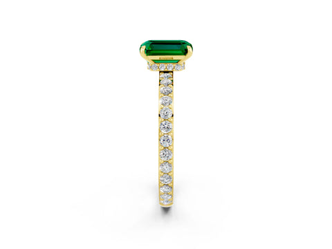 Yellow gold Emerald Cut Emerald Solitaire Engagement Ring with Pavé Band and Four-Prong Setting_2