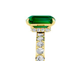 Yellow gold Emerald Cut Emerald Solitaire Engagement Ring with Pavé Band and Four-Prong Setting_5
