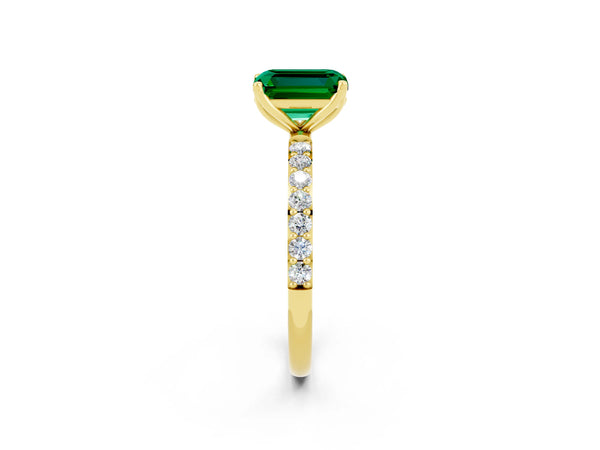 Yellow gold Emerald Cut Emerald Solitaire Engagement Ring with Round  Pavé Band and Prong Setting