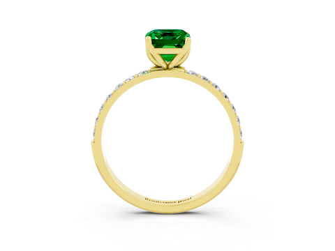 Yellow gold Emerald Cut Emerald Solitaire Engagement Ring with Pavé Band and Prong Setting_3