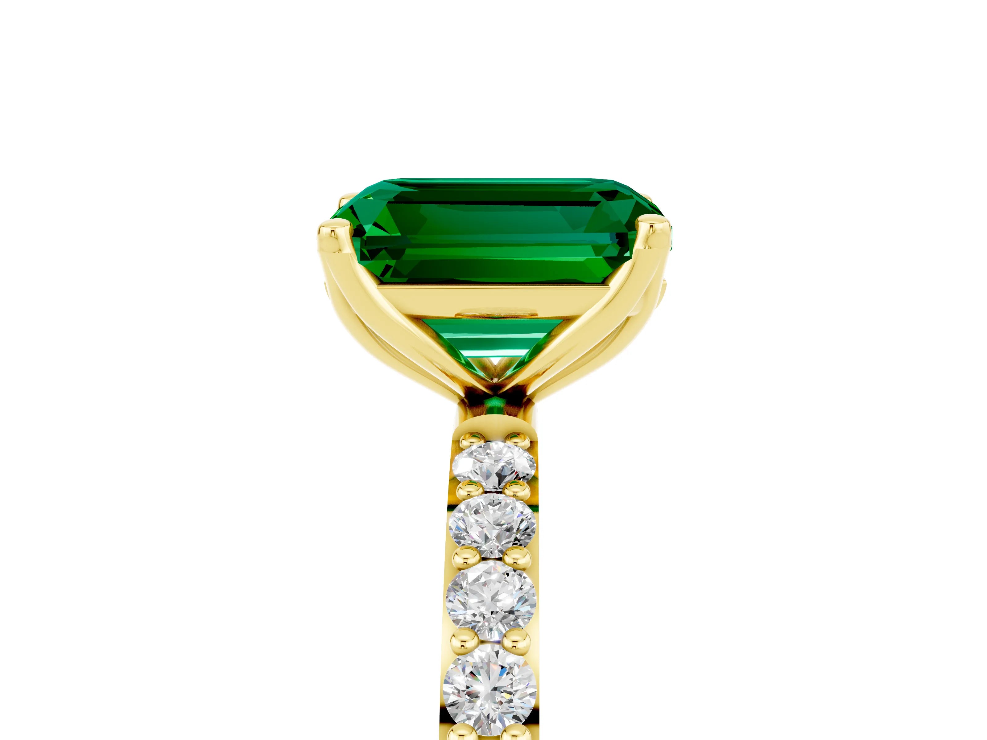 Yellow gold Emerald Cut Emerald Solitaire Engagement Ring with Pavé Band and Prong Setting_5