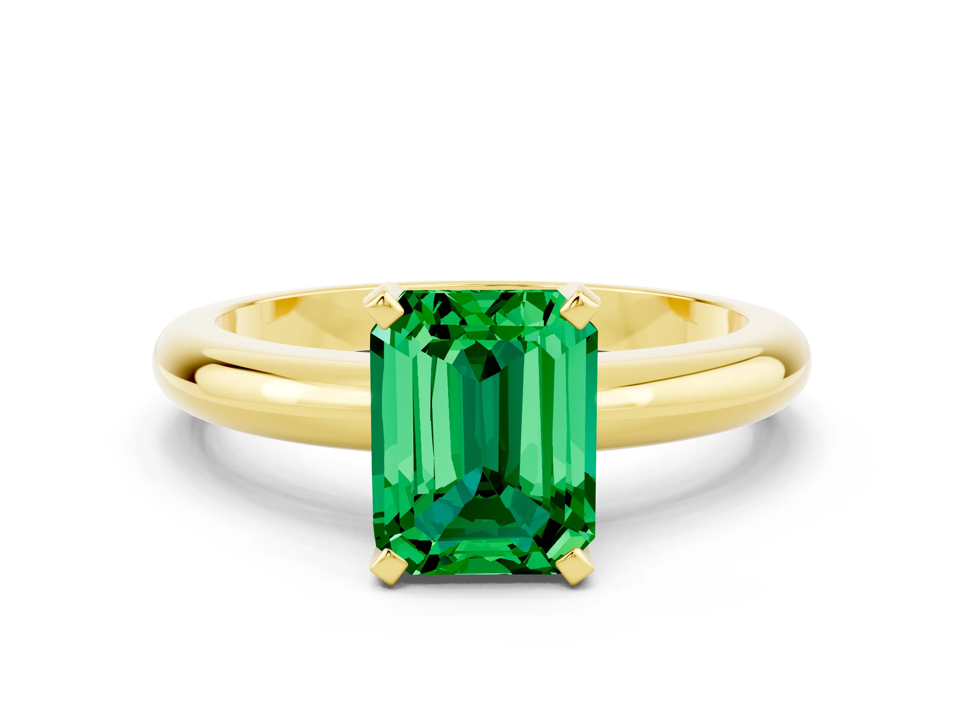 Yellow gold Emerald Cut Emerald Solitaire Engagement Ring with Round Band and Four-Prong Setting