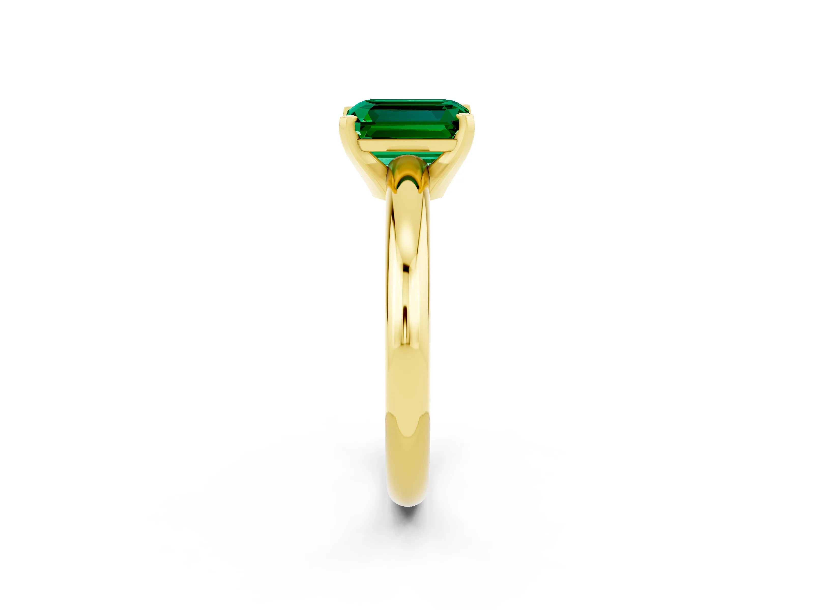 Yellow gold Emerald Cut Emerald Solitaire Engagement Ring with Round Band and Four-Prong Setting_2