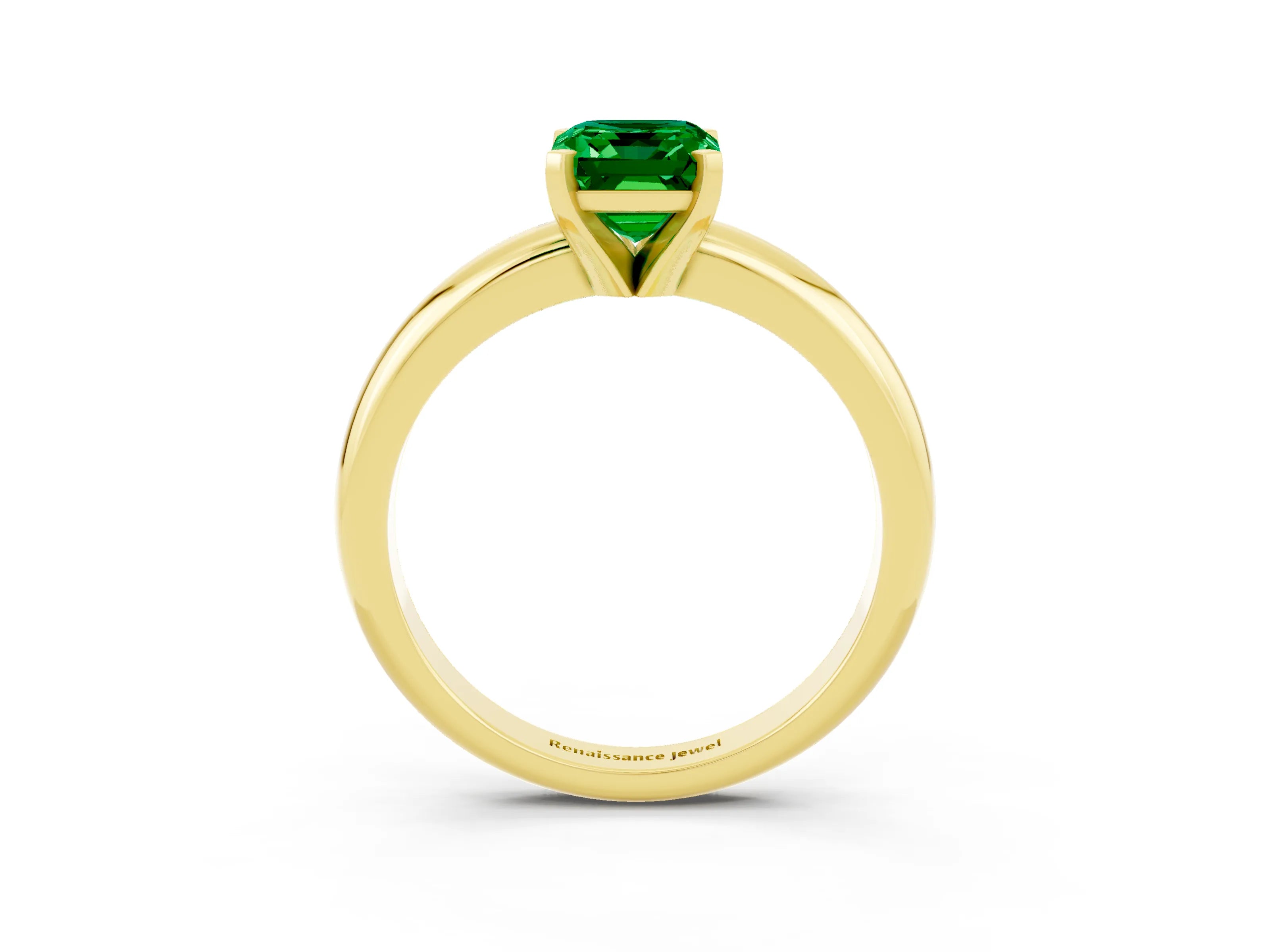 Yellow gold Emerald Cut Emerald Solitaire Engagement Ring with Round Band and Four-Prong Setting_3