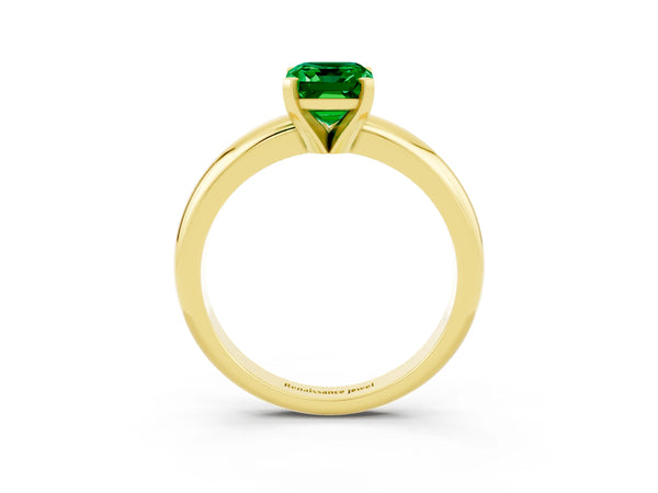 Yellow gold Emerald Cut Emerald Solitaire Engagement Ring with Round Band and Four-Prong Setting