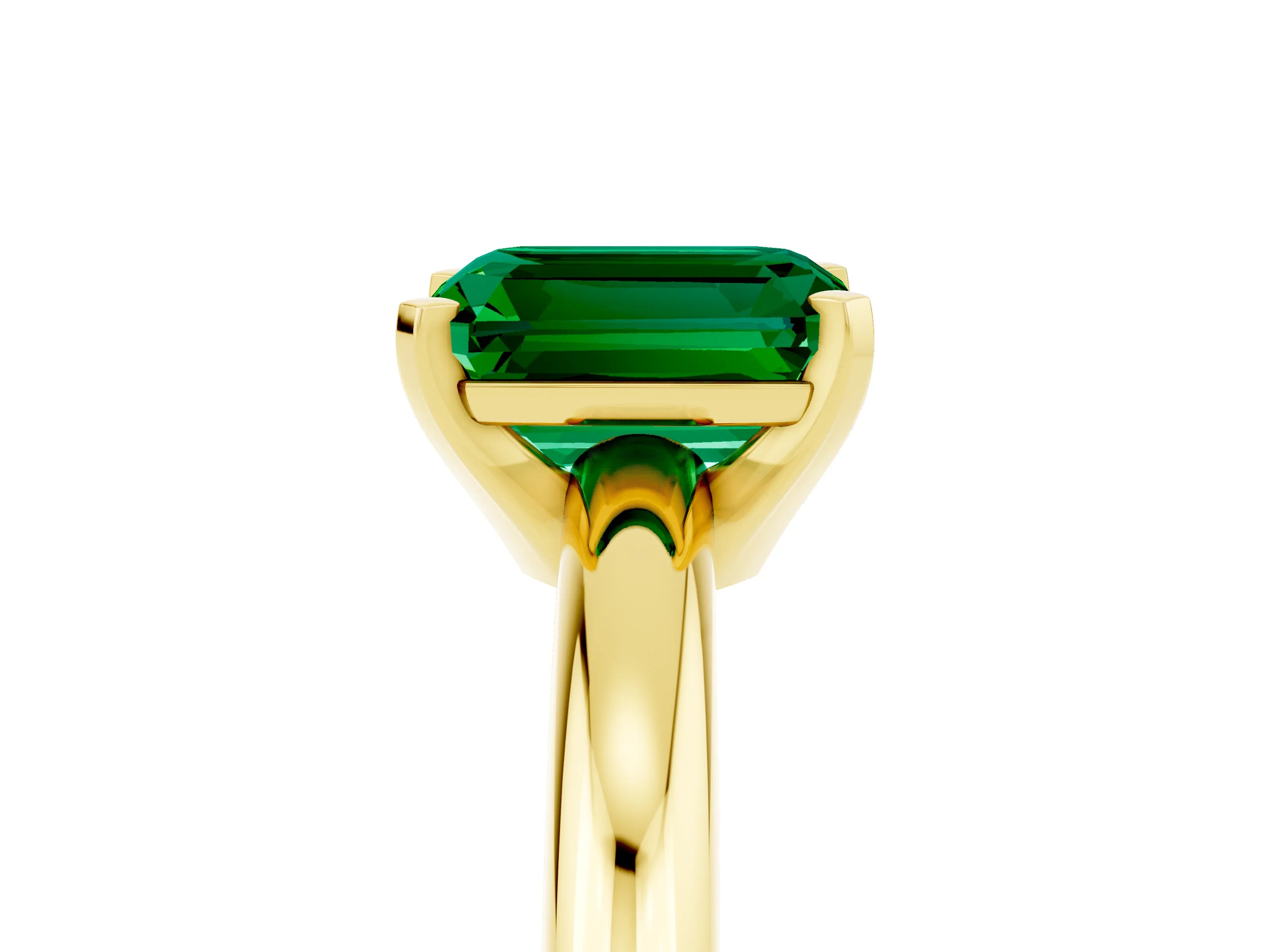 Yellow gold Emerald Cut Emerald Solitaire Engagement Ring with Round Band and Four-Prong Setting_5
