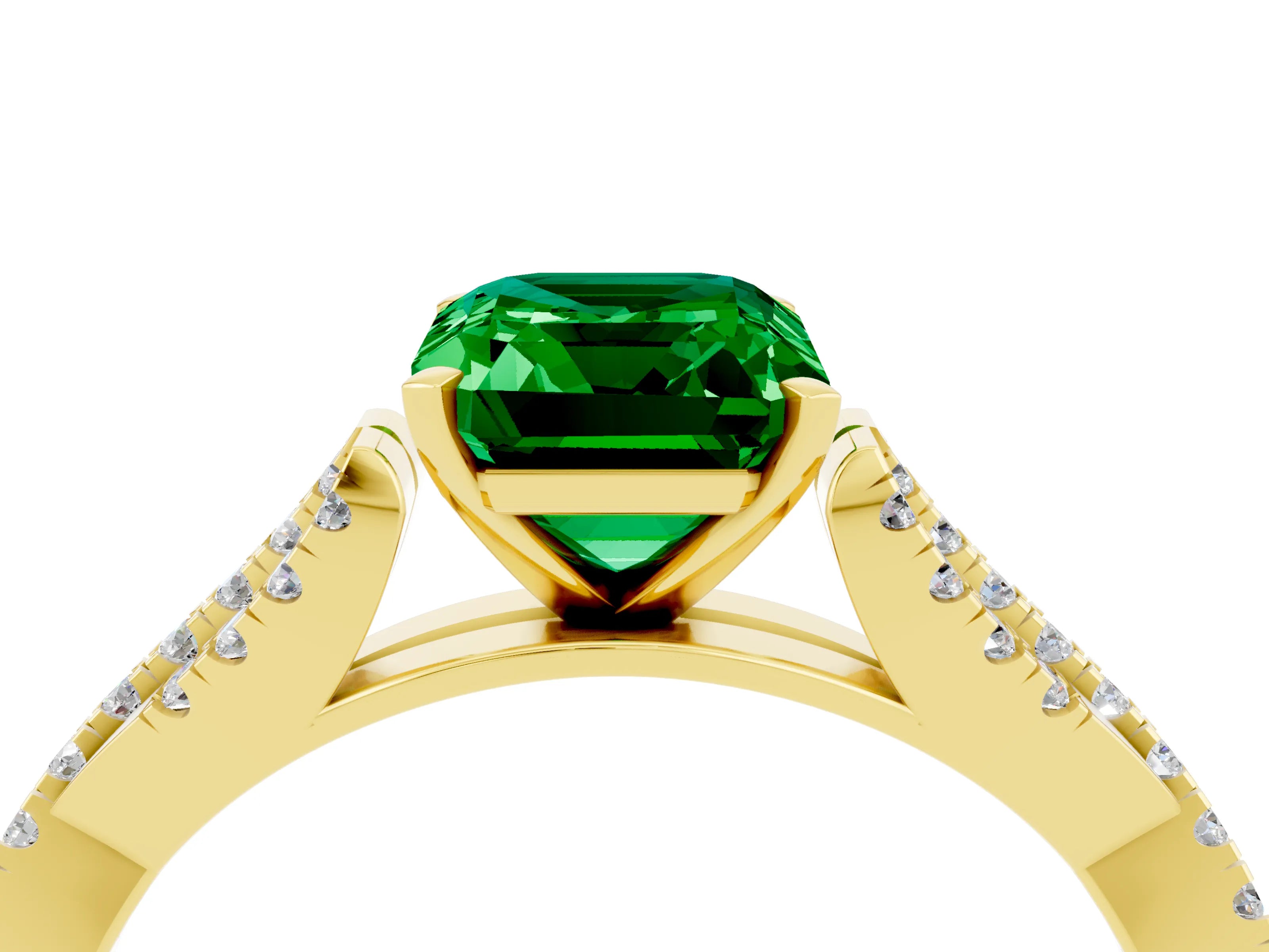 Yellow gold Emerald Cut Emerald Solitaire Engagement Ring with Twisted Pavé Band and Four-Prong Setting_4