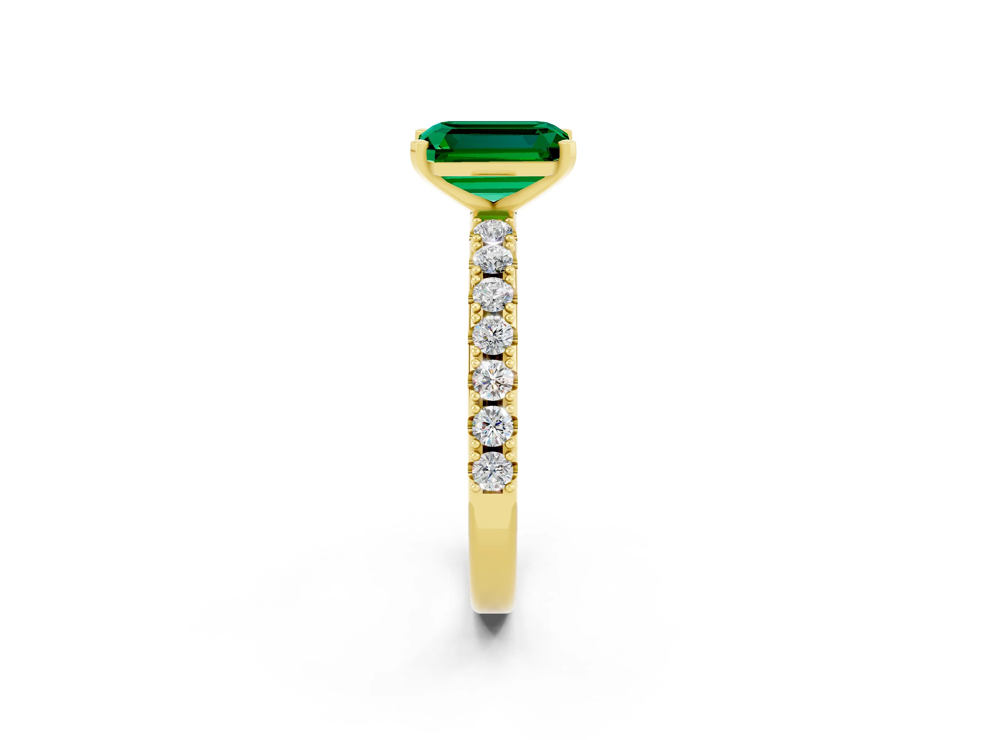 Yellow gold Emerald Cut Emerald Solitaire Pavé Band with Four-Prong Setting_2