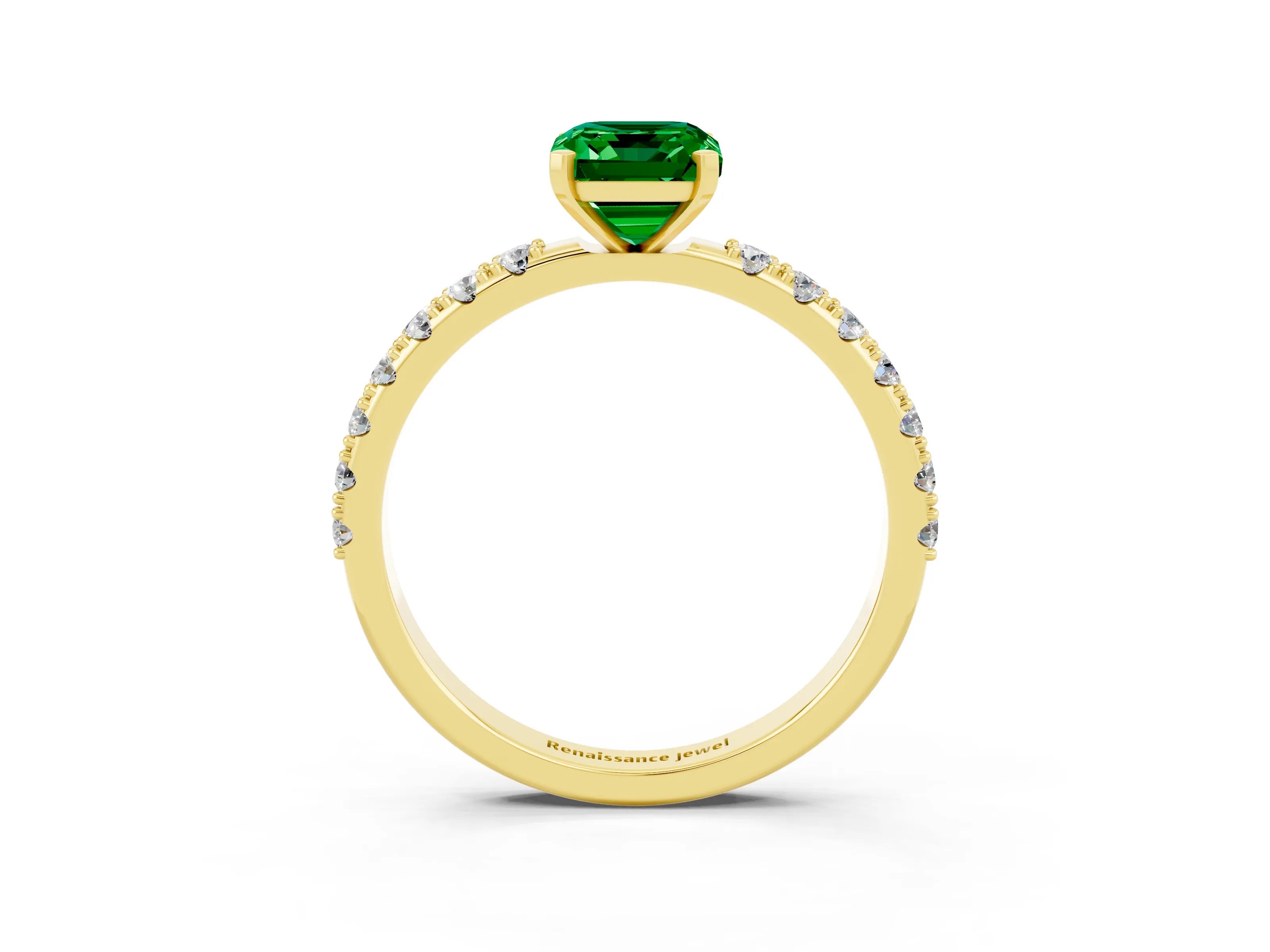 Yellow gold Emerald Cut Emerald Solitaire Pavé Band with Four-Prong Setting_3