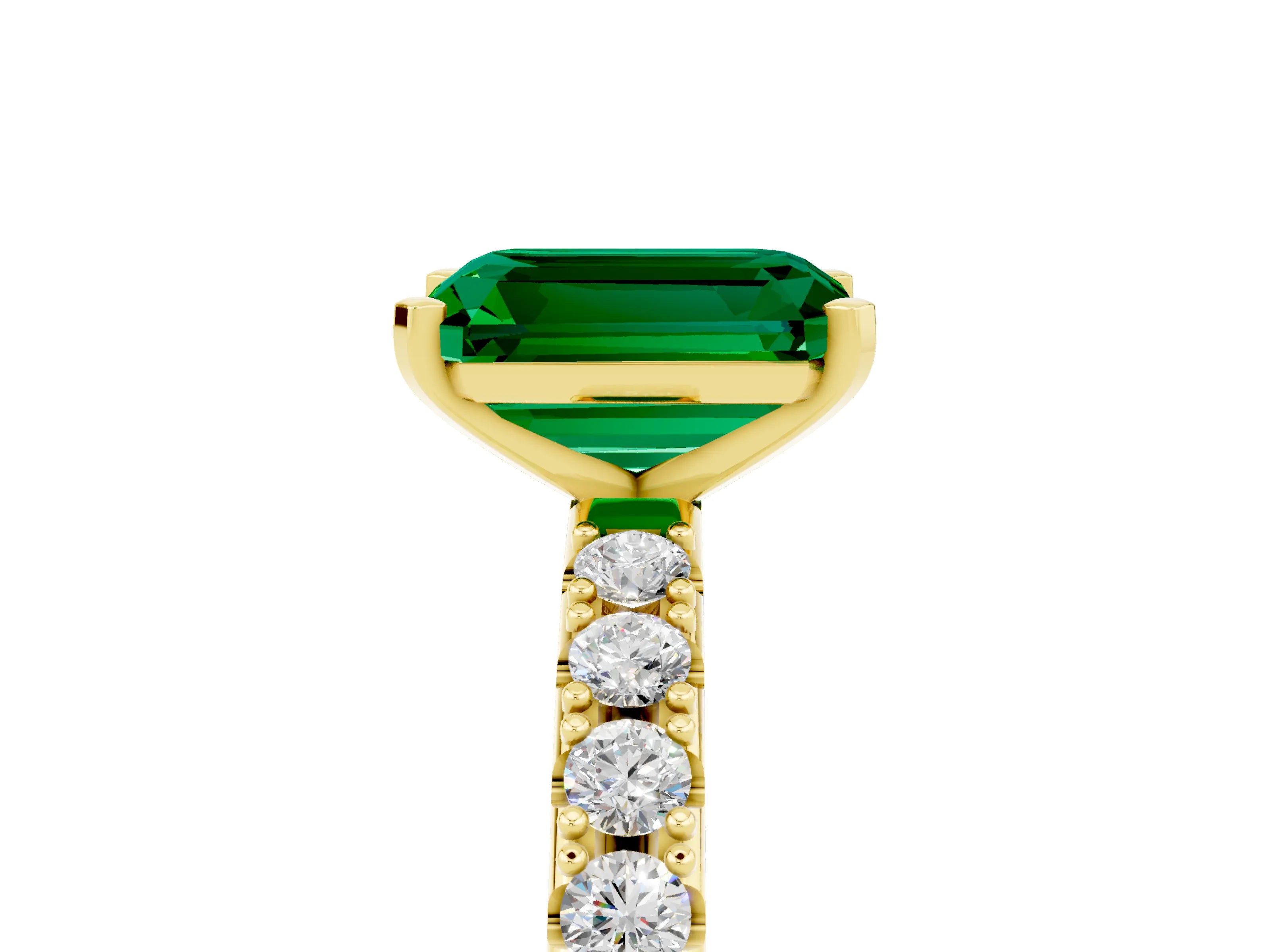 Yellow gold Emerald Cut Emerald Solitaire Pavé Band with Four-Prong Setting_5