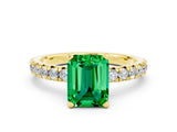 Yellow gold Emerald Cut Emerald Solitaire Pavé Engagement Ring with Round Band and Prong Setting_12