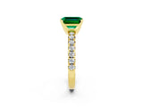 Yellow gold Emerald Cut Emerald Solitaire Pavé Engagement Ring with Round Band and Prong Setting_14