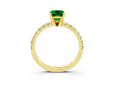 Yellow gold Emerald Cut Emerald Solitaire Pavé Engagement Ring with Round Band and Prong Setting_15