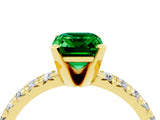 Yellow gold Emerald Cut Emerald Solitaire Pavé Engagement Ring with Round Band and Prong Setting_16