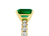 Yellow gold Emerald Cut Emerald Solitaire Pavé Engagement Ring with Round Band and Prong Setting_17