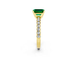 Yellow gold Emerald Cut Emerald Solitaire Pavé Engagement Ring with Round Band and Prong Setting_68
