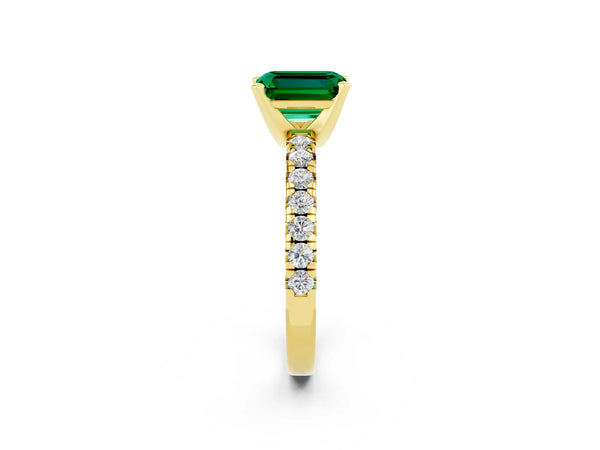 Yellow gold Emerald Cut Emerald Solitaire Pavé Engagement Ring with Round Band and Prong Setting