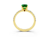 Yellow gold Emerald Cut Emerald Solitaire Pavé Engagement Ring with Round Band and Prong Setting_69