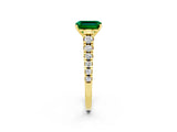 Yellow gold Emerald Cut Emerald Solitaire Ring with Cathedral Setting and Pavé Band_2