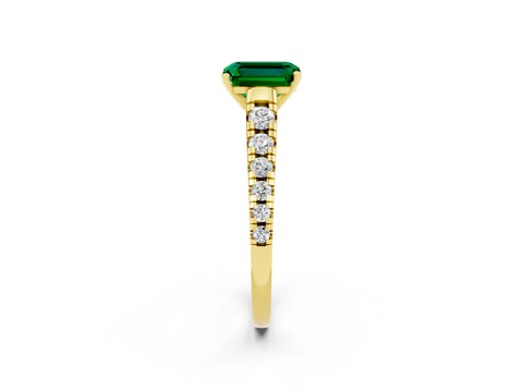 Yellow gold Emerald Cut Emerald Solitaire Ring with Cathedral Setting and Pavé Band_2