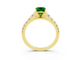 Yellow gold Emerald Cut Emerald Solitaire Ring with Cathedral Setting and Pavé Band_3