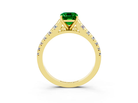Yellow gold Emerald Cut Emerald Solitaire Ring with Cathedral Setting and Pavé Band_3