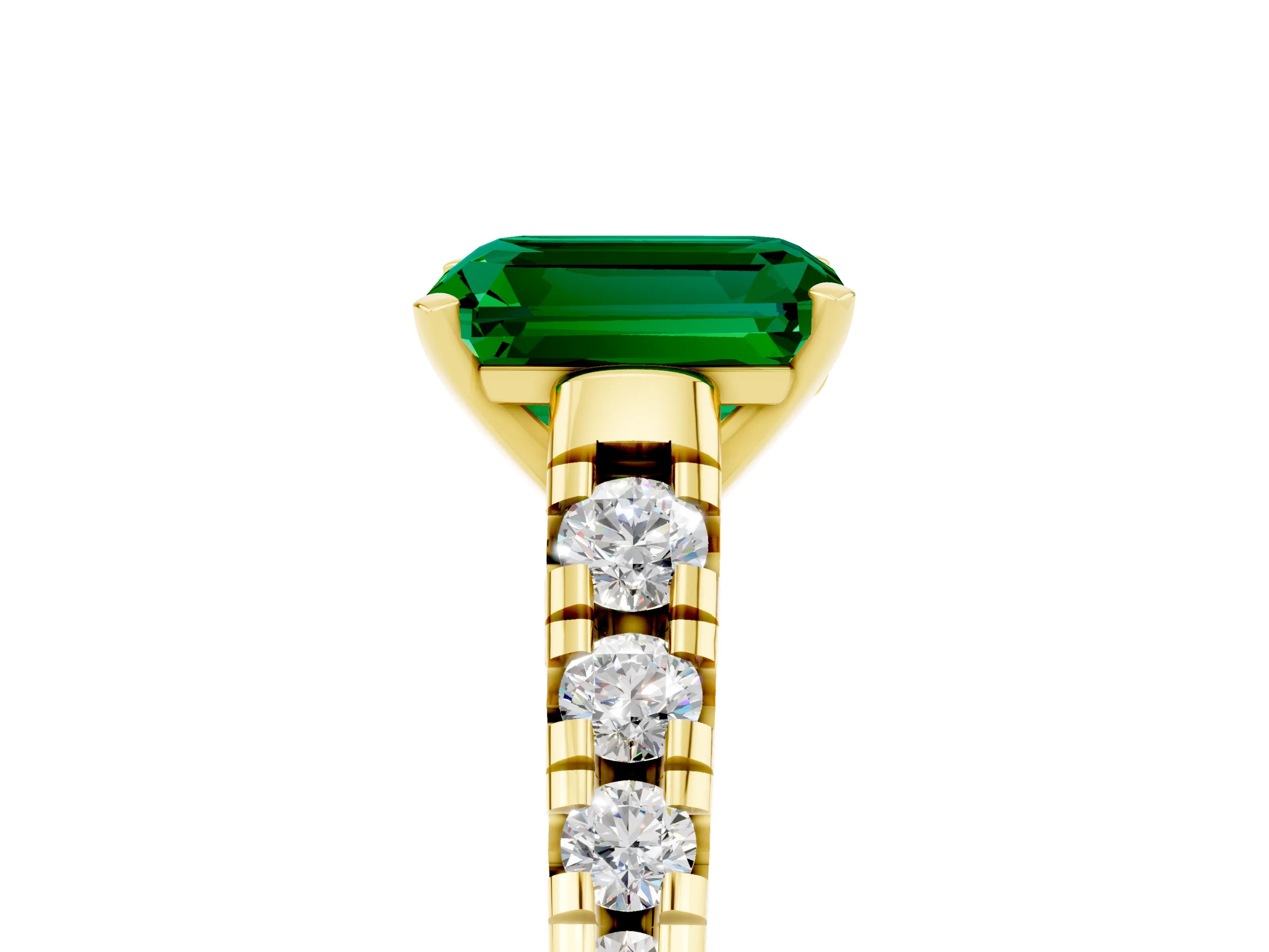 Yellow gold Emerald Cut Emerald Solitaire Ring with Cathedral Setting and Pavé Band_5