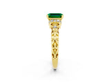 Yellow gold Emerald Cut Emerald Solitaire Ring with Filigree Band and Four-Prong Setting_26