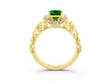 Yellow gold Emerald Cut Emerald Solitaire Ring with Filigree Band and Four-Prong Setting_27