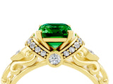 Yellow gold Emerald Cut Emerald Solitaire Ring with Filigree Band and Four-Prong Setting_28