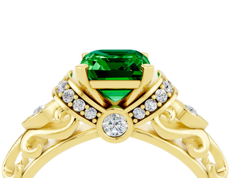 Yellow gold Emerald Cut Emerald Solitaire Ring with Filigree Band and Four-Prong Setting_28