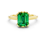 Yellow gold Emerald Cut Emerald Solitaire Ring with Flower Prong Setting and Classic Band_12