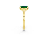 Yellow gold Emerald Cut Emerald Solitaire Ring with Flower Prong Setting and Classic Band_14