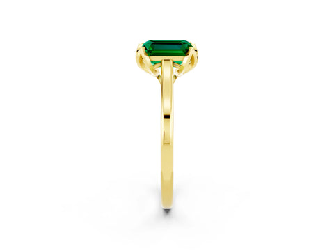 Yellow gold Emerald Cut Emerald Solitaire Ring with Flower Prong Setting and Classic Band_14