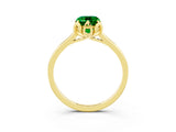 Yellow gold Emerald Cut Emerald Solitaire Ring with Flower Prong Setting and Classic Band_15