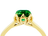 Yellow gold Emerald Cut Emerald Solitaire Ring with Flower Prong Setting and Classic Band_16