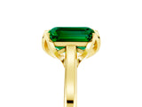 Yellow gold Emerald Cut Emerald Solitaire Ring with Flower Prong Setting and Classic Band_17