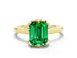 Yellow gold Emerald Cut Emerald Solitaire Ring with Flower Prong Setting and Classic Band_36