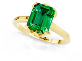 Yellow gold Emerald Cut Emerald Solitaire Ring with Flower Prong Setting and Classic Band_37