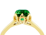 Yellow gold Emerald Cut Emerald Solitaire Ring with Flower Prong Setting and Classic Band_40