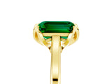 Yellow gold Emerald Cut Emerald Solitaire Ring with Flower Prong Setting and Classic Band_41