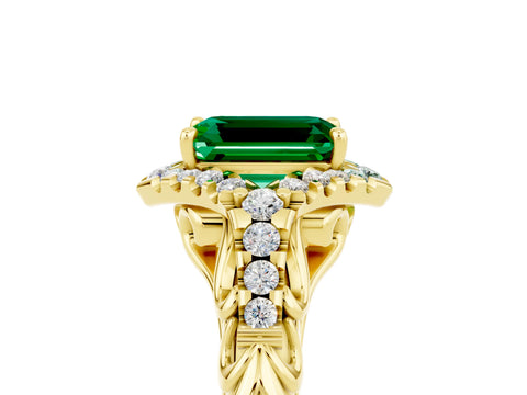 Yellow gold Emerald Cut Emerald Solitaire Ring with Hidden Halo and Pavé Band_17