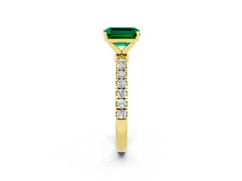 Yellow gold Emerald Cut Emerald Solitaire Ring with Pavé Accents and Four-Prong Setting_2