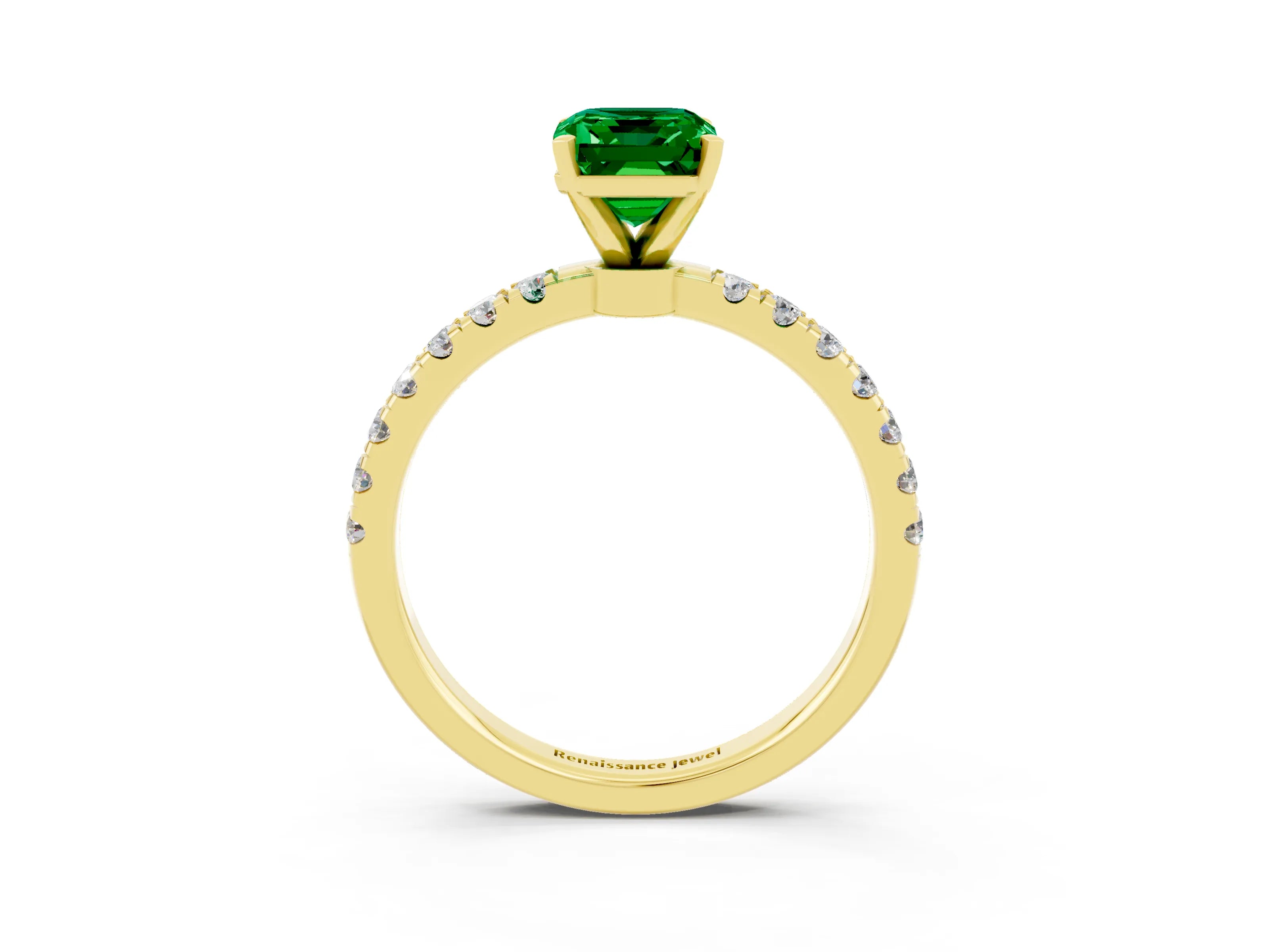 Yellow gold Emerald Cut Emerald Solitaire Ring with Pavé Accents and Four-Prong Setting_3