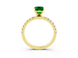 Yellow gold Emerald Cut Emerald Solitaire Ring with Pavé Accents and Four-Prong Setting_3