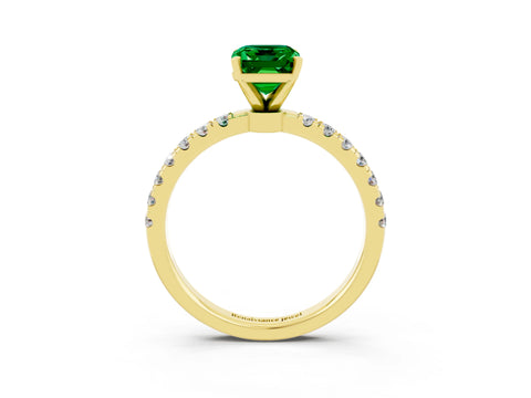 Yellow gold Emerald Cut Emerald Solitaire Ring with Pavé Accents and Four-Prong Setting_3