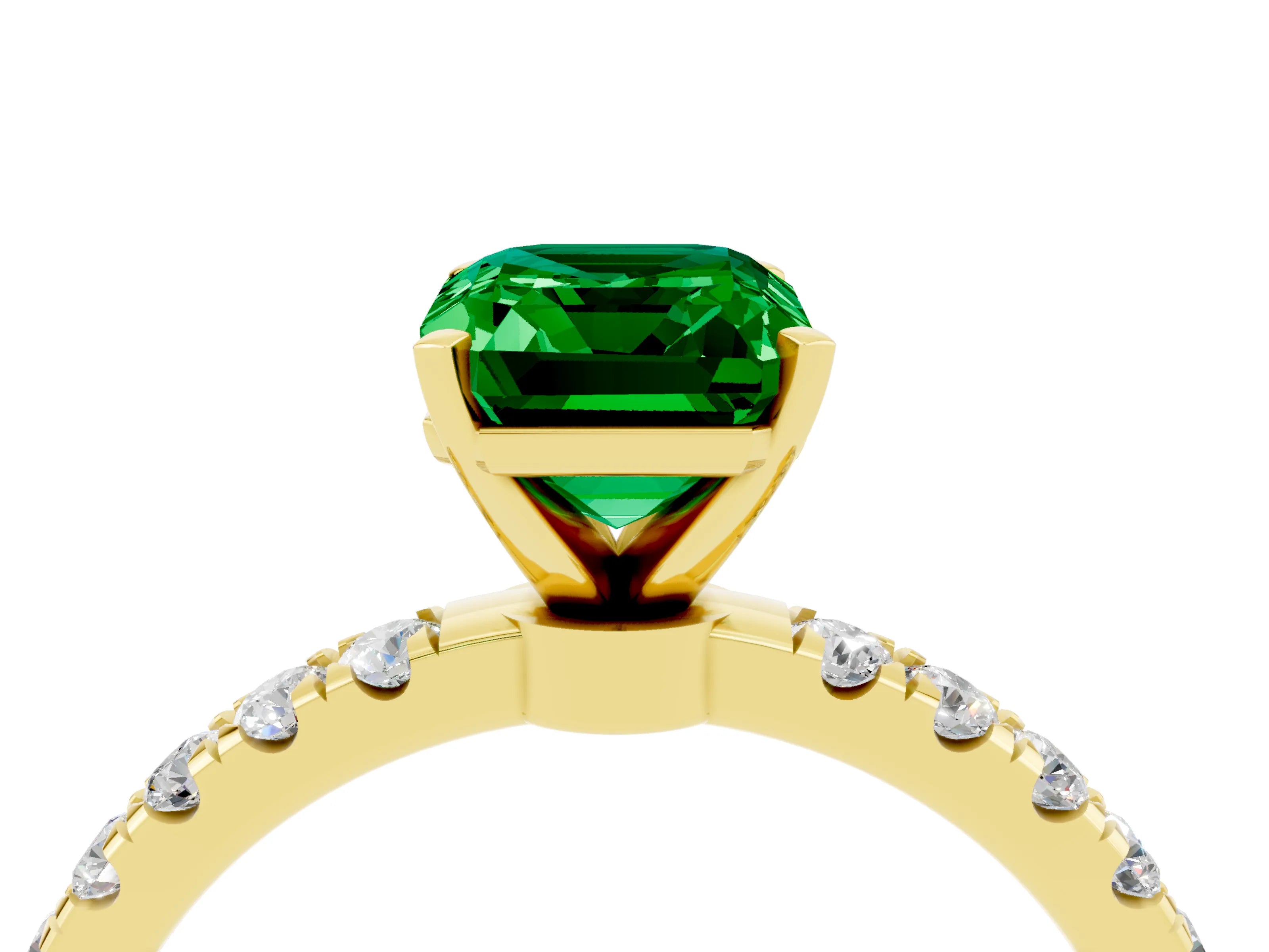 Yellow gold Emerald Cut Emerald Solitaire Ring with Pavé Accents and Four-Prong Setting_4